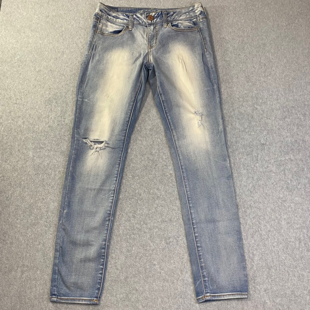 American Eagle Jegging Jeans Women's Sz 8 Light Super Stretch Distressed Denim